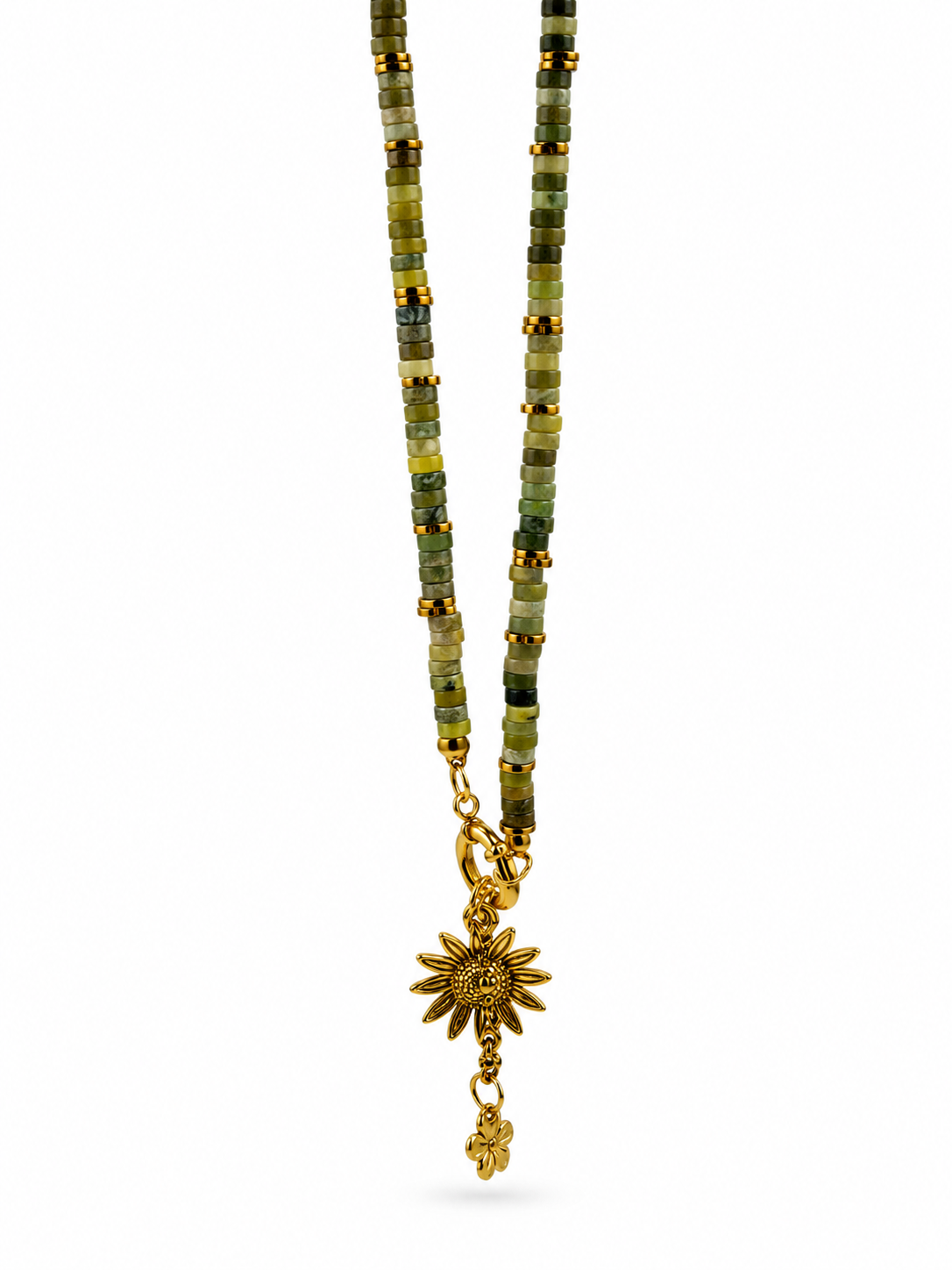 FERDE Natural Serpentine Stone Floral Pendant Necklace