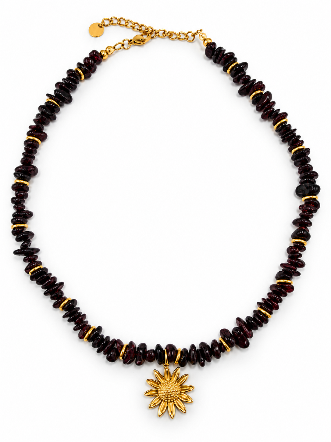 SANGUINE 01 Natural Garnet Sunflower Necklace