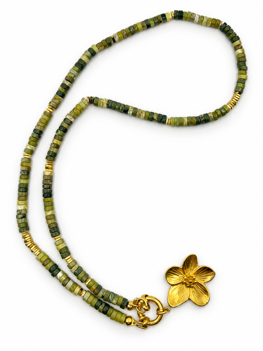 FERDE 01 Natural Serpentine Stone Flower Necklace