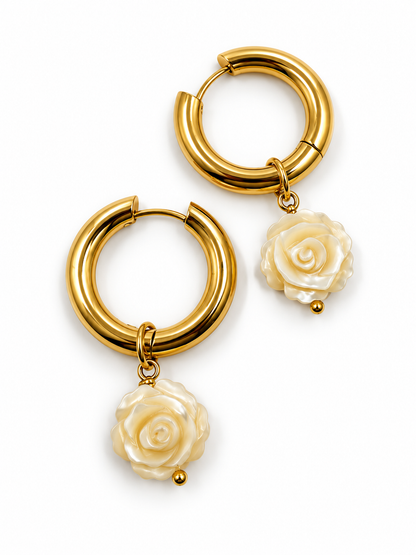 NACRE Ivory Mother-of-Pearl Rose Hoop Earrings