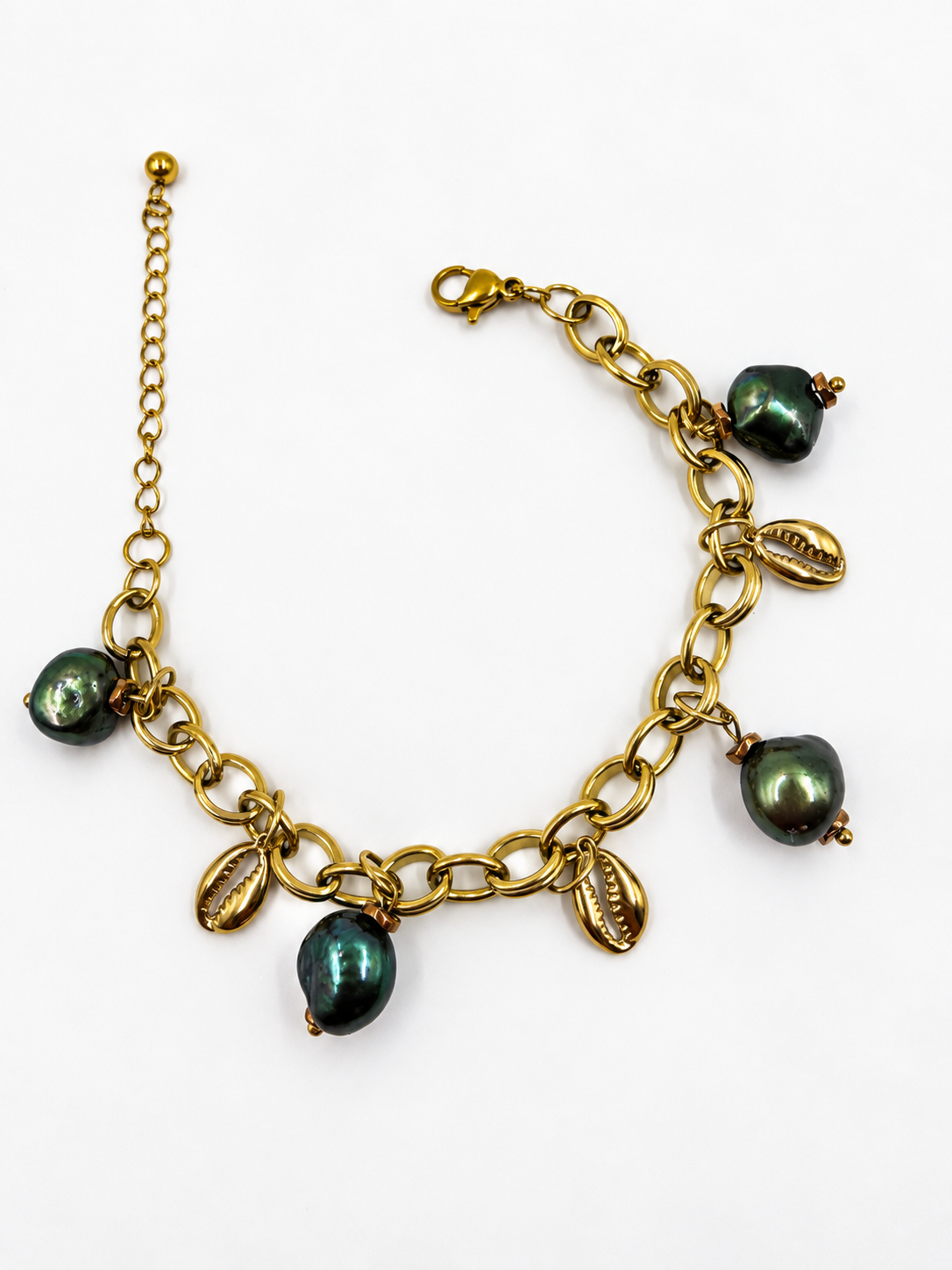 PEACOCK Tahitian Cultured Pearl Charm Bracelet