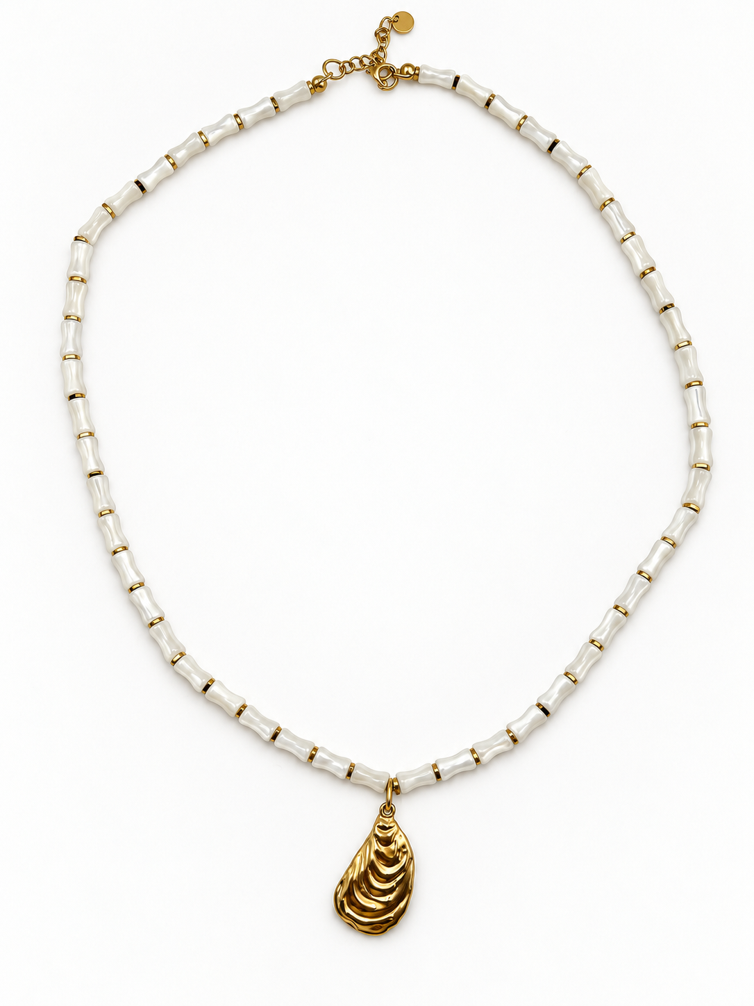 NACRE Natural Mother-of-Pearl Tube Bead Mussel Necklace