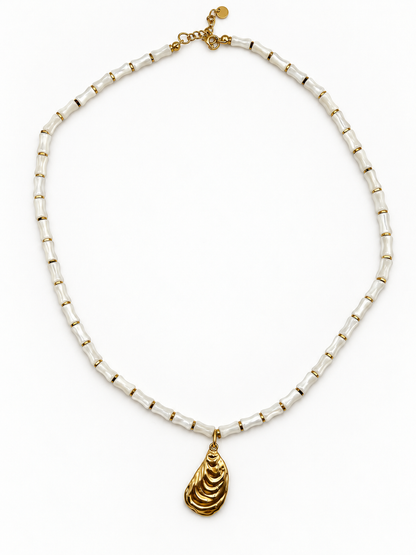 NACRE Natural Mother-of-Pearl Tube Bead Mussel Necklace