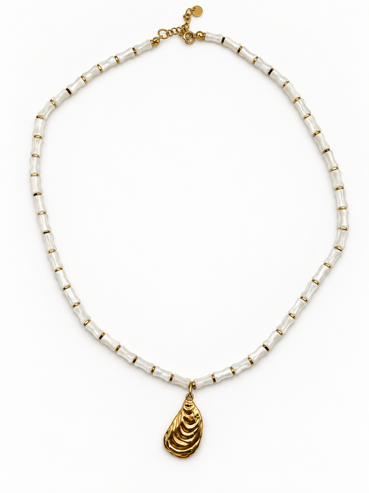 NACRE Natural Mother-of-Pearl Tube Bead Mussel Necklace