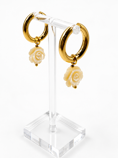 NACRE Ivory Mother-of-Pearl Rose Hoop Earrings