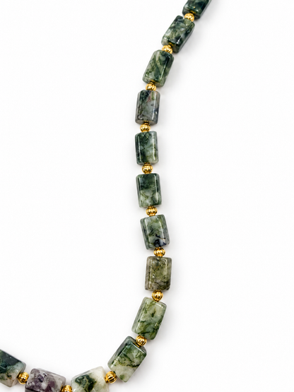 BOISSE Natural Moss Agate Flower Necklace